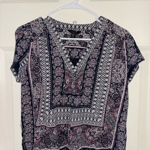 Lucky Brand Black and Pink Patterned Blouse